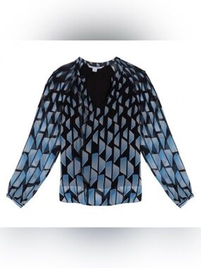 Diane Von Furstenberg Maiko Silk Chiffon V Neck long sleeve Blouse 10